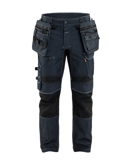 BLAKLADER Trousers | 1980 Navy Blue ToolRig Trousers with Kneepad Pockets in Denim with Stretch