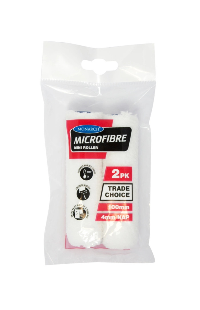 MONARCH Paint Roller MINI 100mm Paint Roller 4mm Nap in 2 Pack in Microfibre