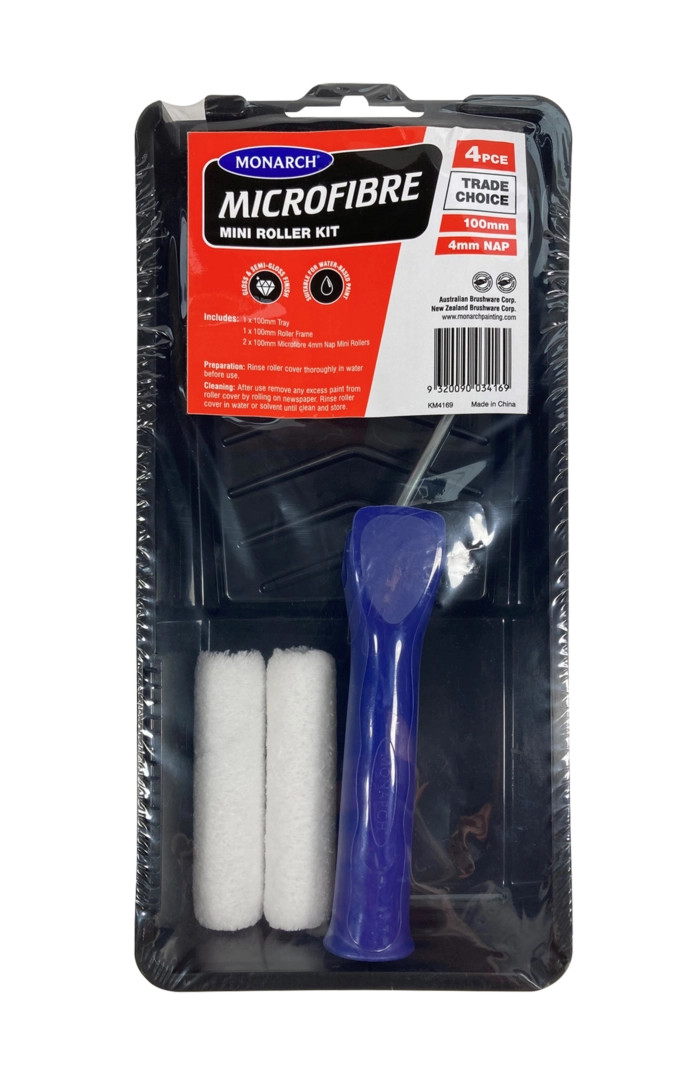MONARCH Paint Kit | 100mm/4mm Microfibre MINI Roller Paint Kit 4 Pieces