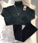 Dark Green Cropped Turtleneck Sweater; Front