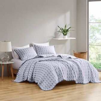 Madison Park Harlow Grey 3 pcs Reversible Matelasse Coverlet Set