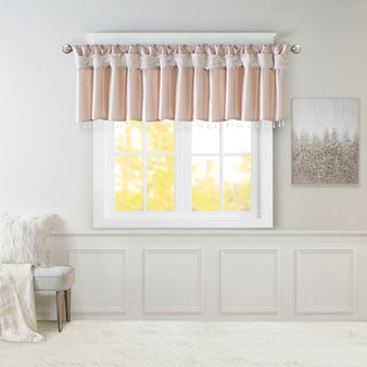 Madison Park Emilia Blush Lightweight Faux Silk Valance With Beads