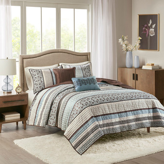 Madison Park Princeton Blue 5 pcs Jacquard Quilt Set with Throw Pillows