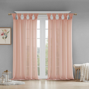 Madison Park Rosette Blush Floral Embellished Cuff Tab Top Solid Curtain Panel