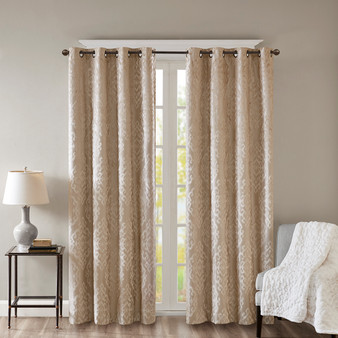 SunSmart Mirage Champagne Knitted Jacquard Damask Total Blackout Grommet Top Curtain Panel