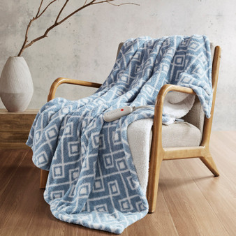 Sharper Image Amira Blue Geo Dream Soft Heated Throw