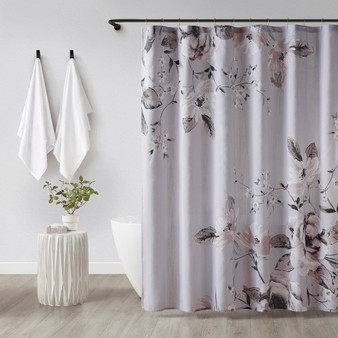 Madison Park Neko Lilac Floral Printed Cotton Shower Curtain