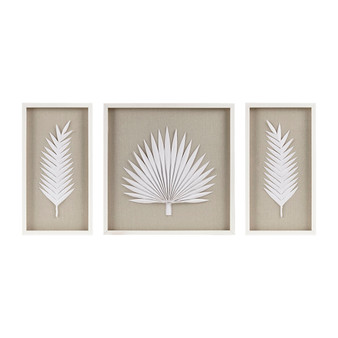 Madison Park Sabal Off-White Framed Rice Paper Palm Leaves 3-piece Shadowbox Wall Decor Set
