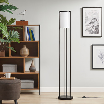 Martha Stewart Charlton Black Metal Floor Lamp with Glass Cylinder Shade