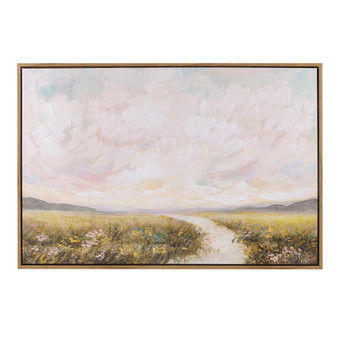 Madison Park Peaceful River Green Multi Hand Embellished Framed Canvas Abstract Landscape Wall Art