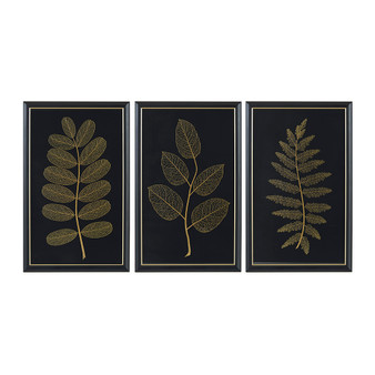 Martha Stewart Black/Gold Gold Metallic Leaf Panel Framed Graphic Wall Decor 3-Piece Set