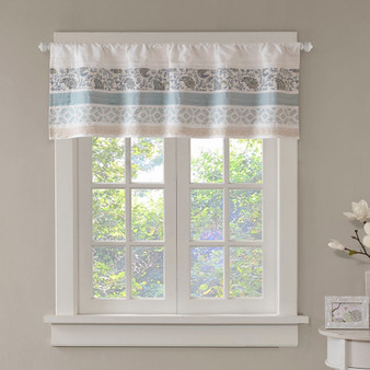 Madison Park Dawn Aqua Printed and Pieced Rod Pocket Valance
