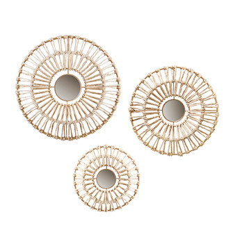 Madison Park Ella Neutral Round Natural Fiber and Mirror 3-piece Wall Decor Set