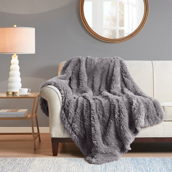 Madison Park Haven Grey Faux Fur Throw 50x60"