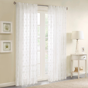 Madison Park Gemma White Sheer Embroidered Window Curtain