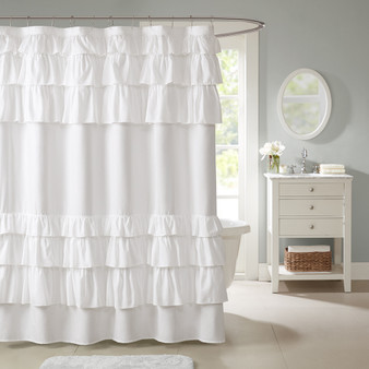 Madison Park Grace White Ruffled Shower Curtain