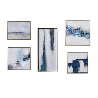 INK+IVY Blue Drift Multi Abstract 5-piece Gallery Framed Canvas Wall Art Set