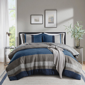 Comfort Spaces Highland Stripe Pieced Faux Suede Comforter Set