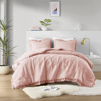 Comfort Spaces Phoebe Diamond Quilted Ruffle Edge Comforter Set
