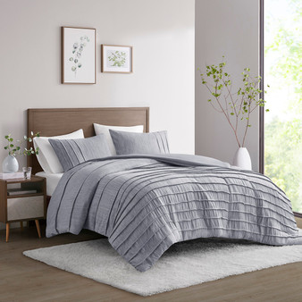 Beautyrest Maddox 3 Piece Striated Cationic Dyed Oversized Duvet Cover Set with Pleats