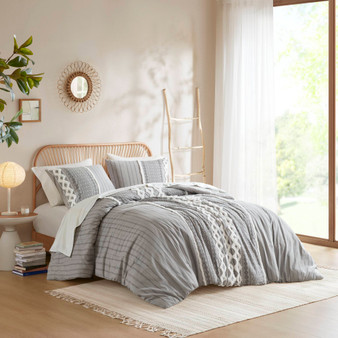 INK+IVY Imani Cotton Printed Duvet Cover Set with Chenille