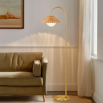 INK+IVY Laguna Gold/Natural Rattan Weave Shade Floor Lamp