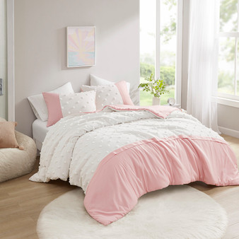 Intelligent Design Shay Pink Colorblock Clip Jacquard Duvet Cover Set