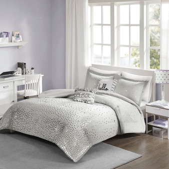 Intelligent Design Zoey Grey/Silver Metallic Triangle Print Comforter Set