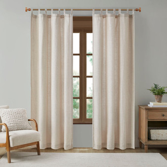 Madison Park Beals Natural Faux Linen Tab Top Fleece Lined Curtain Panel