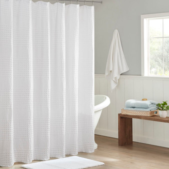 Madison Park Arlo White Super Waffle Textured Solid Shower Curtain