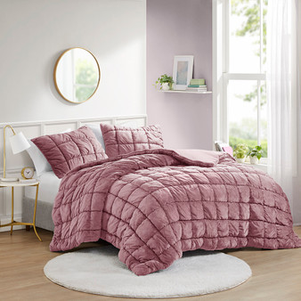 Intelligent Design Velvet Dream Puff Pink 3 Piece Comforter Set