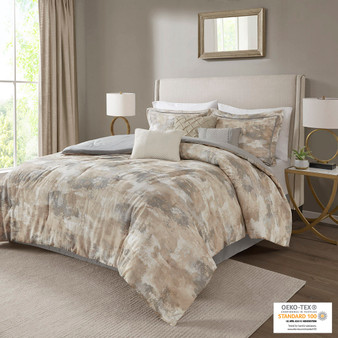 Madison Park Beacon Gray 7 Piece Textured Cotton Blend Comforter Set