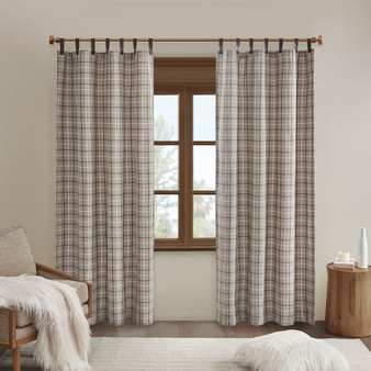 Madison Park Anaheim Plaid Faux Leather Tab Top Curtain Panel with Fleece Lining