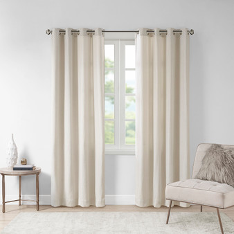 Madison Park Englewood Natural Solid Piece Dyed Grommet Top Curtain Panel