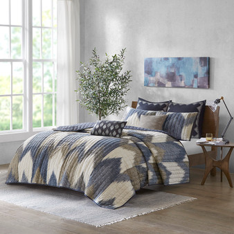 INK+IVY Alpine Navy 3 pcs Printed Cotton Quilt Set