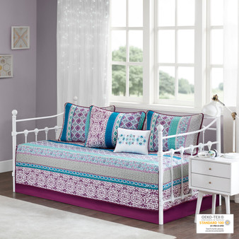 Intelligent Design Joni Purple 6 pcs Boho Reversible Daybed Set