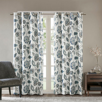 SunSmart Camille Aqua Jacquard Printed Room Darkening Curtain Panel