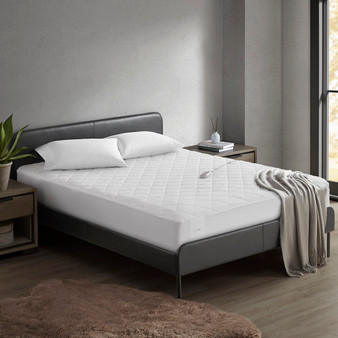 Sharper Image Embossed Microfiber White Heated Mattress Pad
