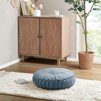 Intelligent Design Loretta Aqua Poly Chenille Round Floor Pillow Cushion