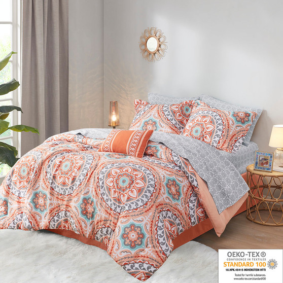 Madison Park Essentials Serenity Coral 7 pcs Comforter Set with Cotton Bed Sheets