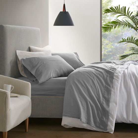 Madison Park Linen Blend Gray 4PC Sheet Set
