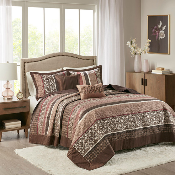 Madison Park Princeton Red 5 pcs Reversible Jacquard Bedspread Set