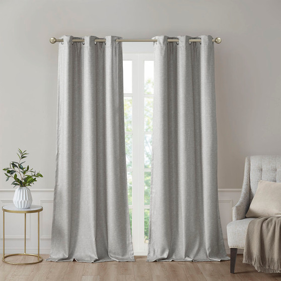 SunSmart Como Grey Tonal Printed Faux Silk Room Darkening Curtain Panel Pair