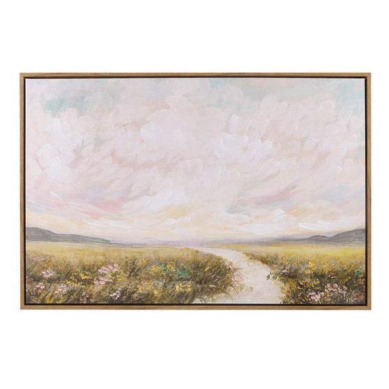 Madison Park Peaceful River Green Multi Hand Embellished Framed Canvas Abstract Landscape Wall Art