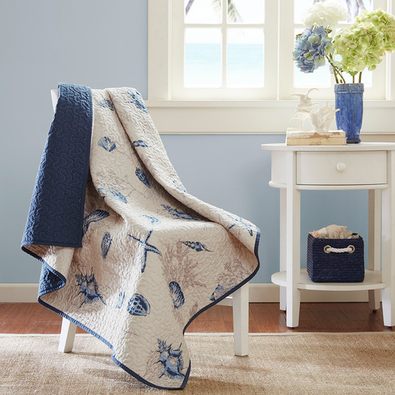 Madison Park Bayside Blue Oversized Printed Microfiber Quilted Throw
