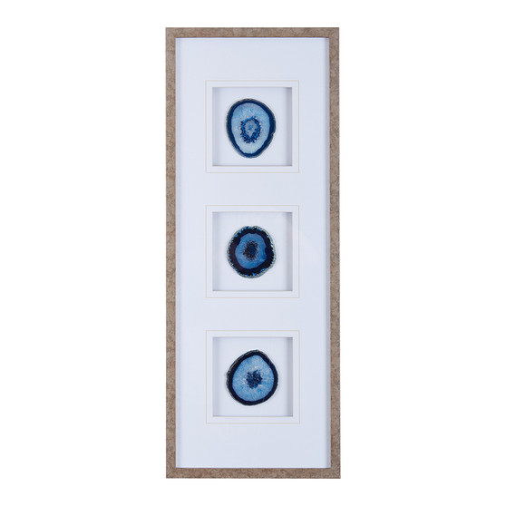 Madison Park Blue Agate Trio Blue Real Stone Framed Glass and Double Matted Wall Art