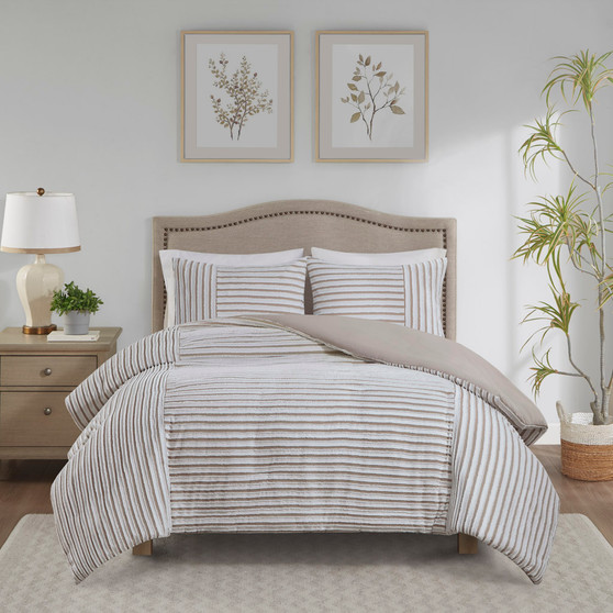 Madison Park Taylor Natural 3 Piece Clipped Jacquard Duvet Cover Set