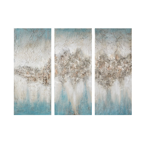 Madison Park Blue Luminous Blue Heavily Embellished 3-piece Canvas Wall Art Set