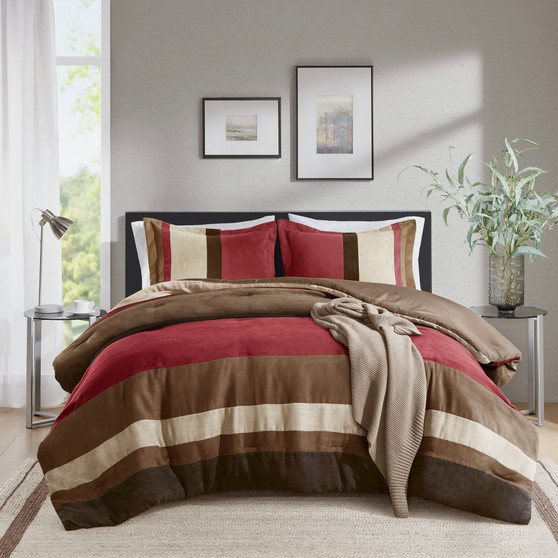 Comfort Spaces Boulder Stripe Pieced Faux Suede Comforter Set