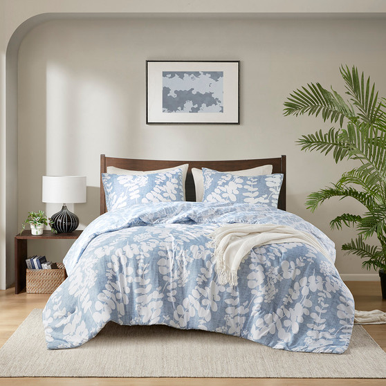 Comfort Spaces Aria Blue Floral Print Reversible Comforter Set